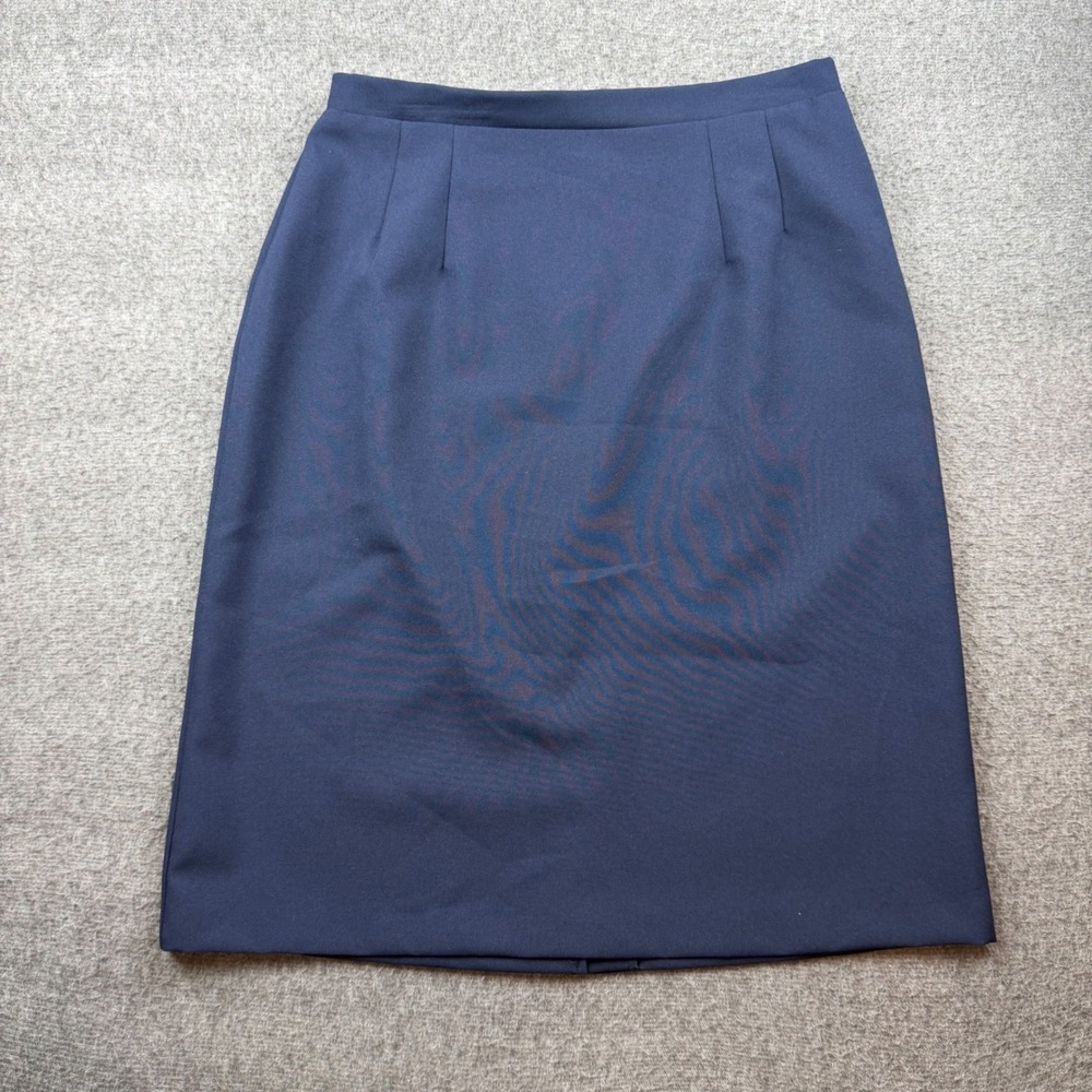 Prophecy Pencil Skirt Women 10 Blue Navy Elastic Waist Back Vent Career VINTAGE
